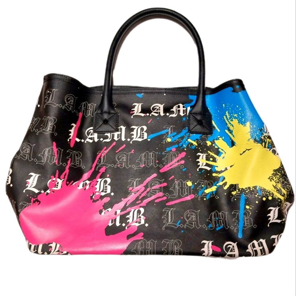 L.A.M.B. by Gwen Stefani large paint Splatter purse bag neon graffiti y2k